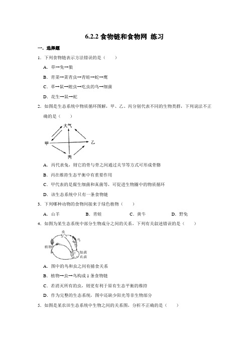 济南版生物八年级下册食物链和食物网 同步练习