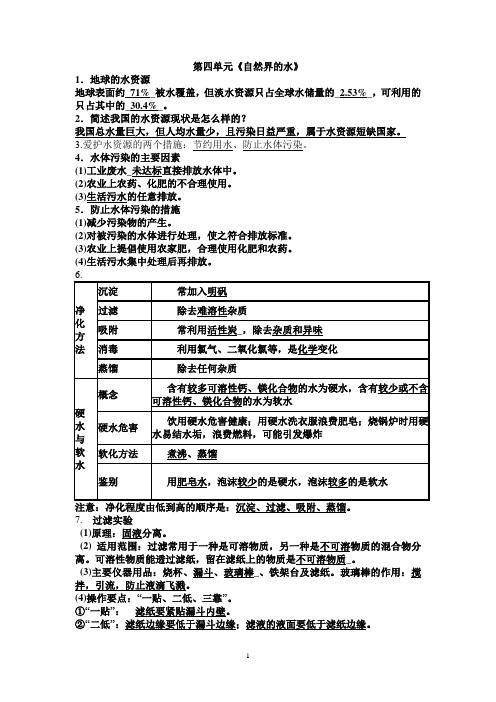 初中化学 第4单元    基础知识(答案)