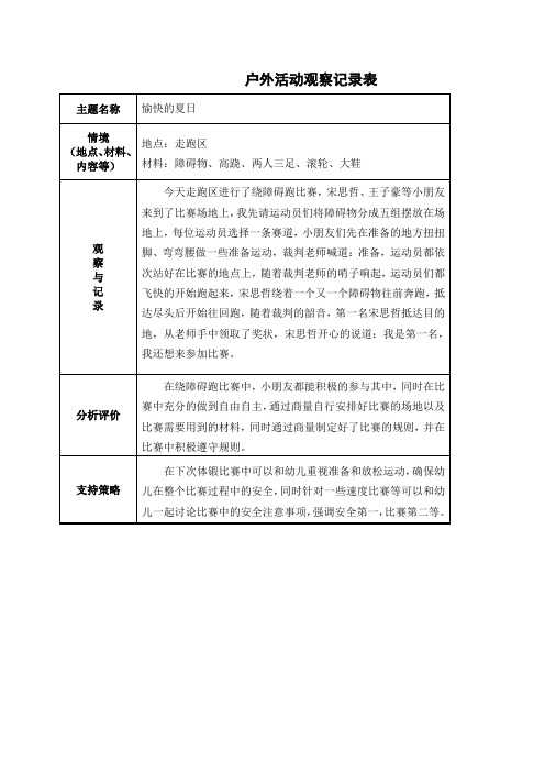 中班户外区域游戏观察记录表