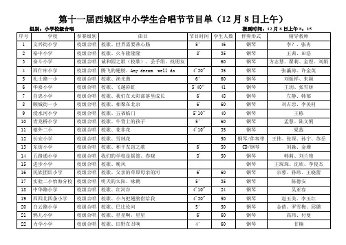 西城区中小学生合唱节节目单12月8日上午