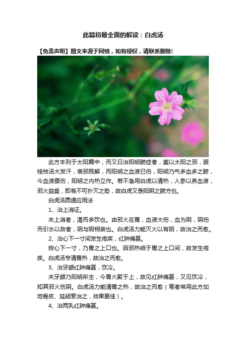 此篇将最全面的解读：白虎汤