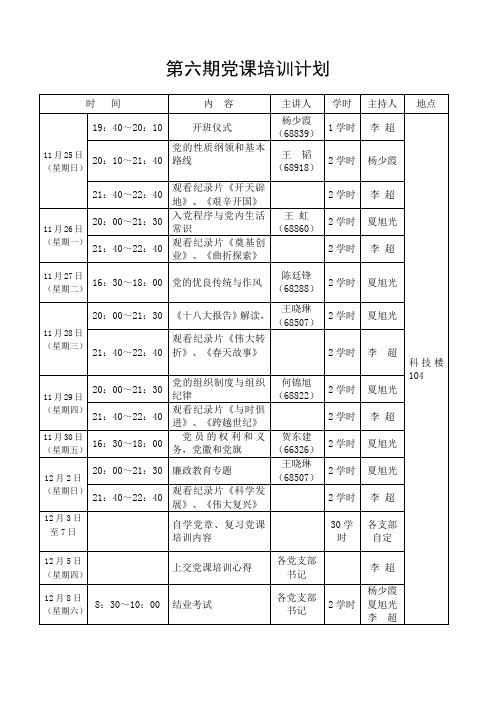 第六期课培训计划