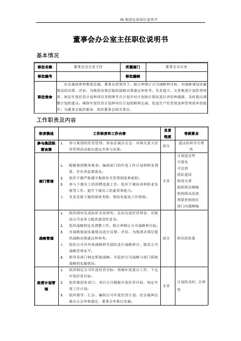 董事会办公室主任职位说明书