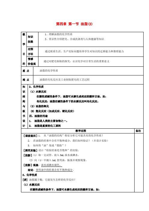 广东省河源市龙川县第一中学高中化学 第四章 第一节 油脂(2)教案 新人教版选修5