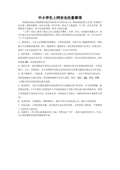 中小学生上网安全注意事项