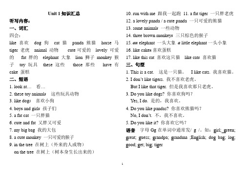 译林4A Unit1-4词组及知识点