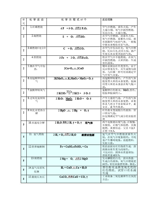 中考化学专题复习《化学反应方程式及现象》汇总