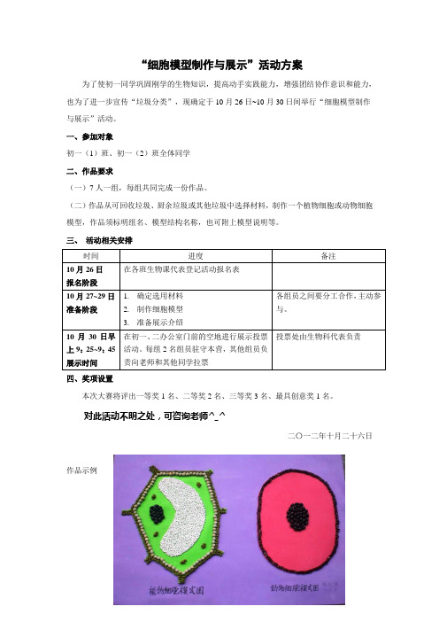 “细胞模型制作与展示”活动方案