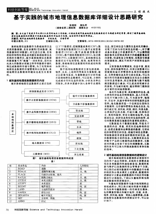 基于实践的城市地理信息数据库详细设计思路研究