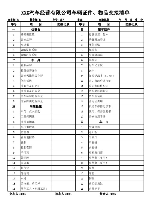 车辆证件、物品交接清单模板