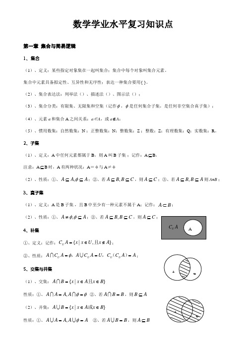 2021年高中数学会考知识点总结超级经典
