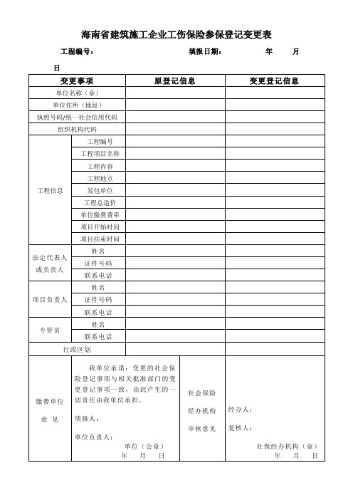 建筑施工企业工伤保险参保登记变更表