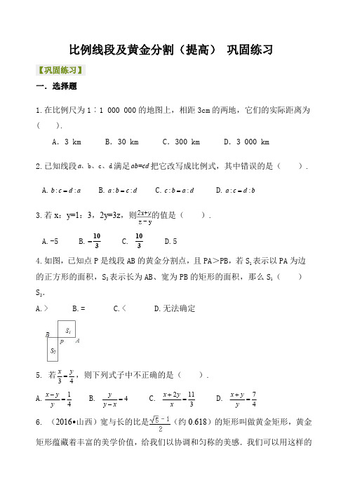 比例线段及黄金分割(提高) 巩固练习(含答案解析)