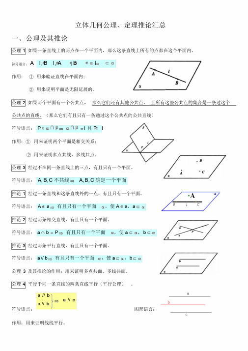 立体几何公理、定理推论汇总