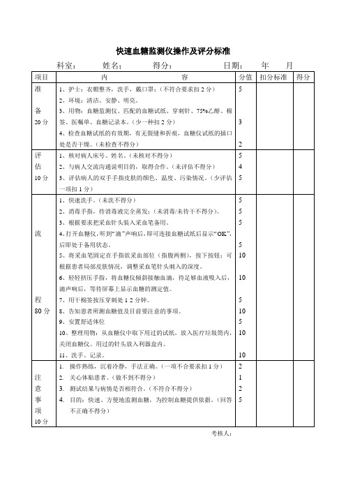 血糖监测评分标准