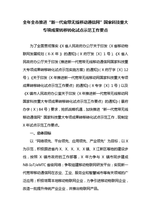 全年全市推进“新一代宽带无线移动通信网”国家科技重大专项成果转移转化试点示范工作要点(最新)