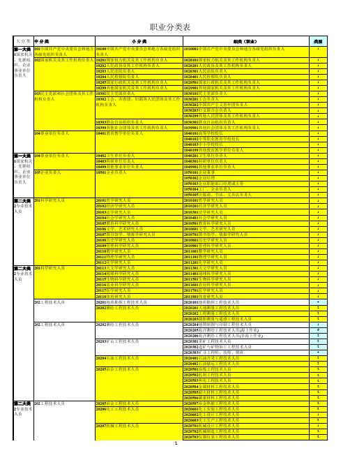 职业分类表