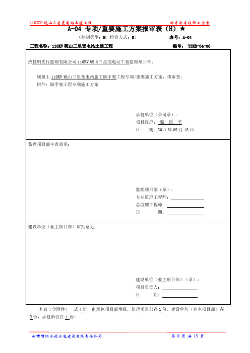 脚手架工程专项施工方案及报审表