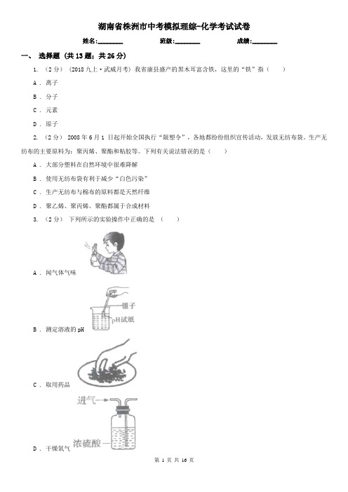 湖南省株洲市中考模拟理综-化学考试试卷