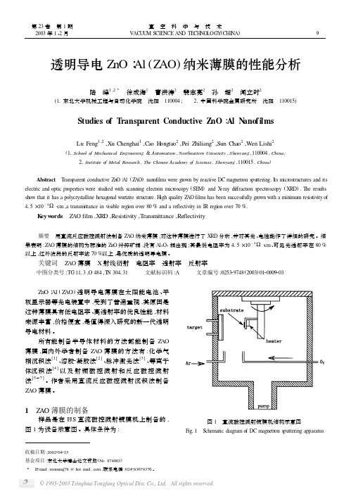 透明导电ZnO -Al ( ZAO)纳米薄膜的性能分析