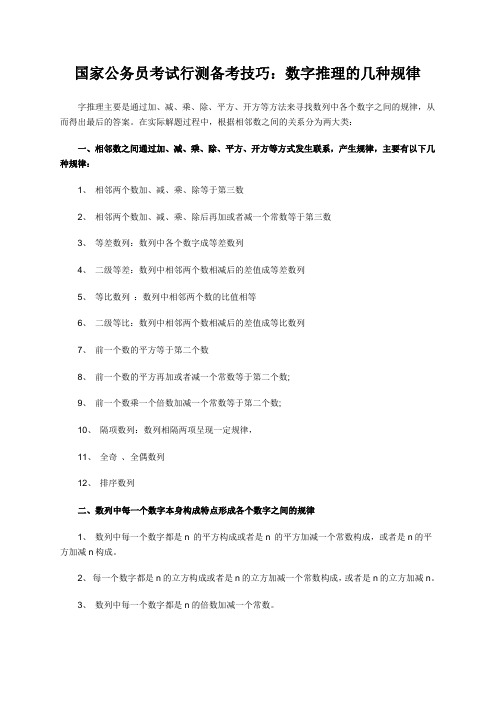 国家公务员考试行测备考技巧：数字推理的几种规律