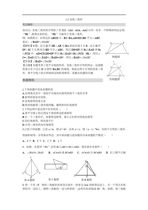 1.2北师大版数学八年级上册第一章直角三角形