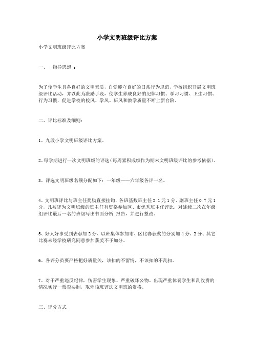 小学文明班级评比方案