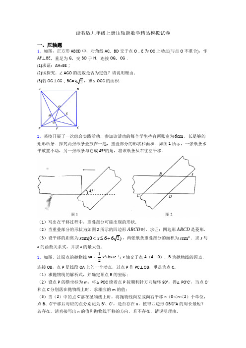 浙教版九年级上册压轴题数学精品模拟试卷