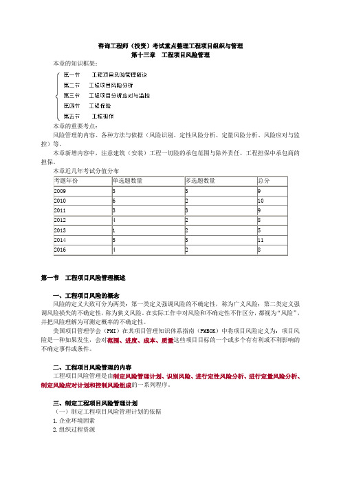 咨询工程师(投资)考试重点整理工程项目组织与管理-第十三章工程项目风险管理