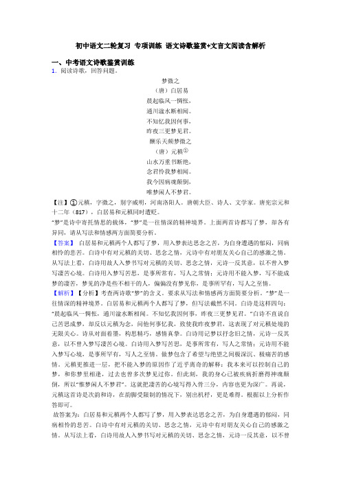 初中语文二轮复习 专项训练 语文诗歌鉴赏+文言文阅读含解析 (3)