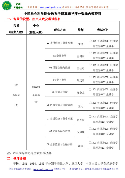 中国社会科学院金融系考博真题导师分数线内部资料