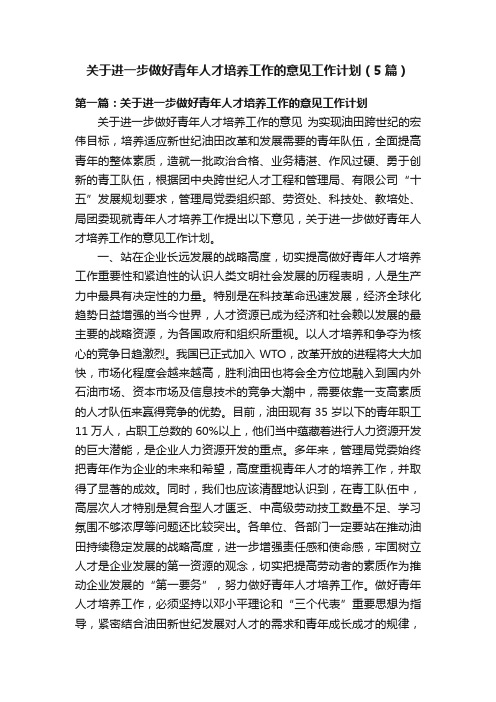 关于进一步做好青年人才培养工作的意见工作计划（5篇）