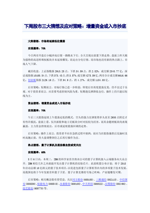 下周股市三大猜想及应对策略