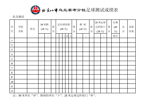 足球测试成绩表