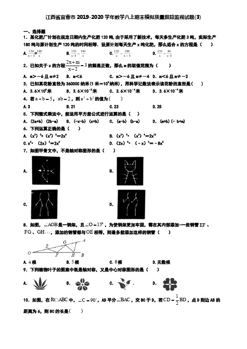 江西省宜春市2019-2020学年数学八上期末模拟质量跟踪监视试题(3)