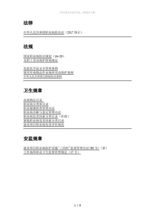 职业卫生法律法规辨识标准(2018年2月22日)