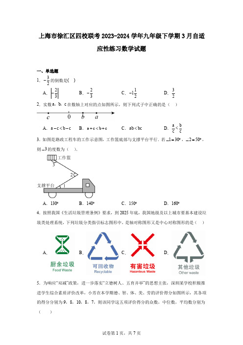 上海市徐汇区四校联考2023-2024学年九年级下学期3月自适应性练习数学试题