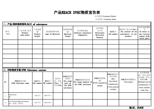 2020年最新产品REACH-SVHC 205项宣告表