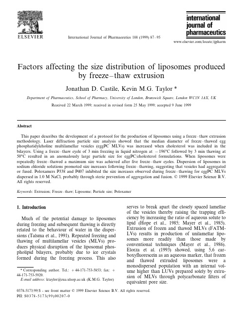 Factors affecting the size distribution of liposomes produced by freeze–thaw extrusion