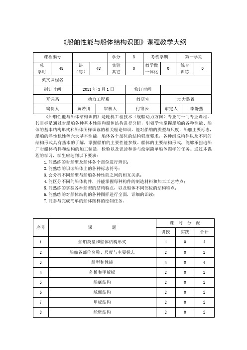 船舶性能与船体结构识图课程大纲