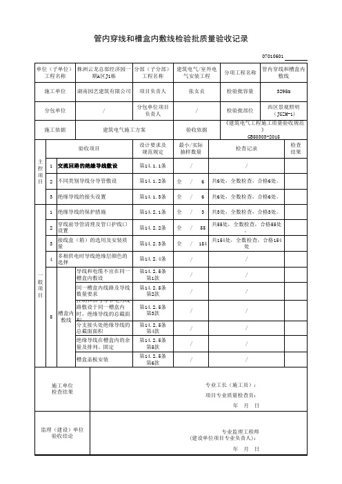 管内穿线和槽盒内敷线检验批质量验收记录