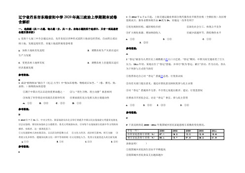 辽宁省丹东市东港前阳中学2020年高三政治上学期期末试卷含解析