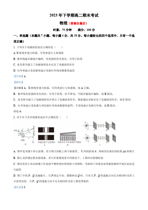 湖南省长沙市2023-2024学年高二上学期期末考试物理试题含解析