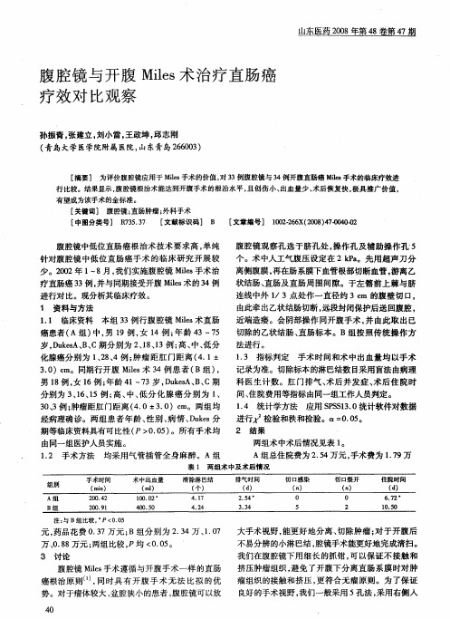 腹腔镜与开腹Miles术治疗直肠癌疗效对比观察