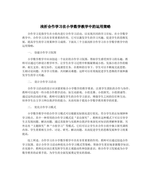 浅析合作学习在小学数学教学中的运用策略