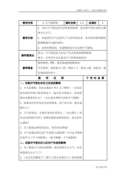 苏教版科学二年级上册《天气的影响》