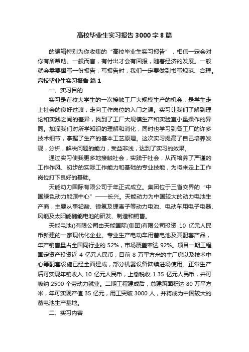 高校毕业生实习报告3000字8篇