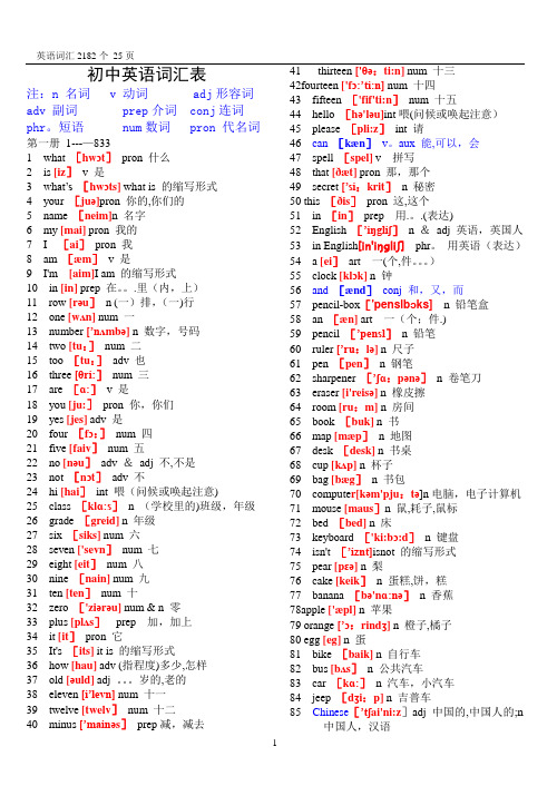 初中英语单词表大全2182个带音标1