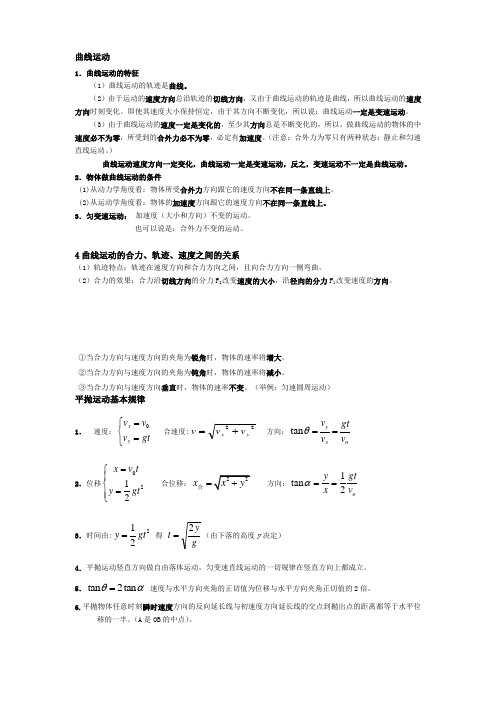 曲线运动+万有引力定律知识点总结