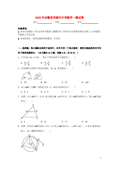 安徽省芜湖市2019年中考数学一模试卷(含解析)